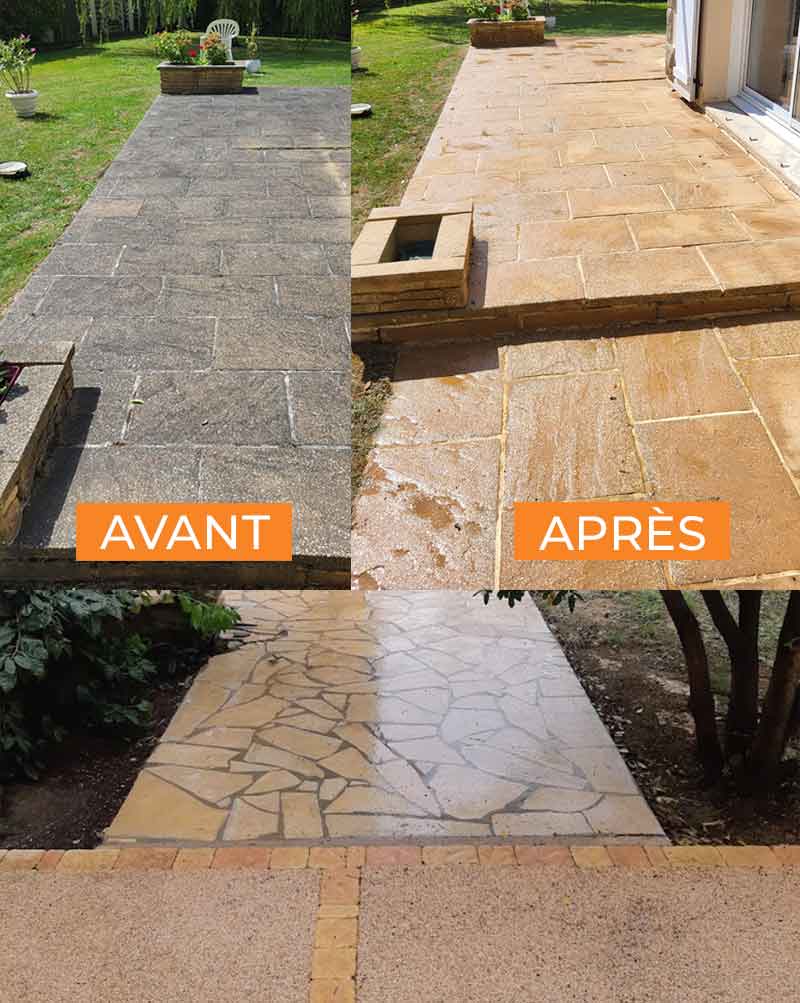 Nettoyage des extérieurs - NCJ Habitat : Fabien NICOLAS artisan à Lorient (56) : Nettoyage basse pression de vos pavés, dallages, murets, terrasse … dans le Morbihan (56) et le Finistère (29)