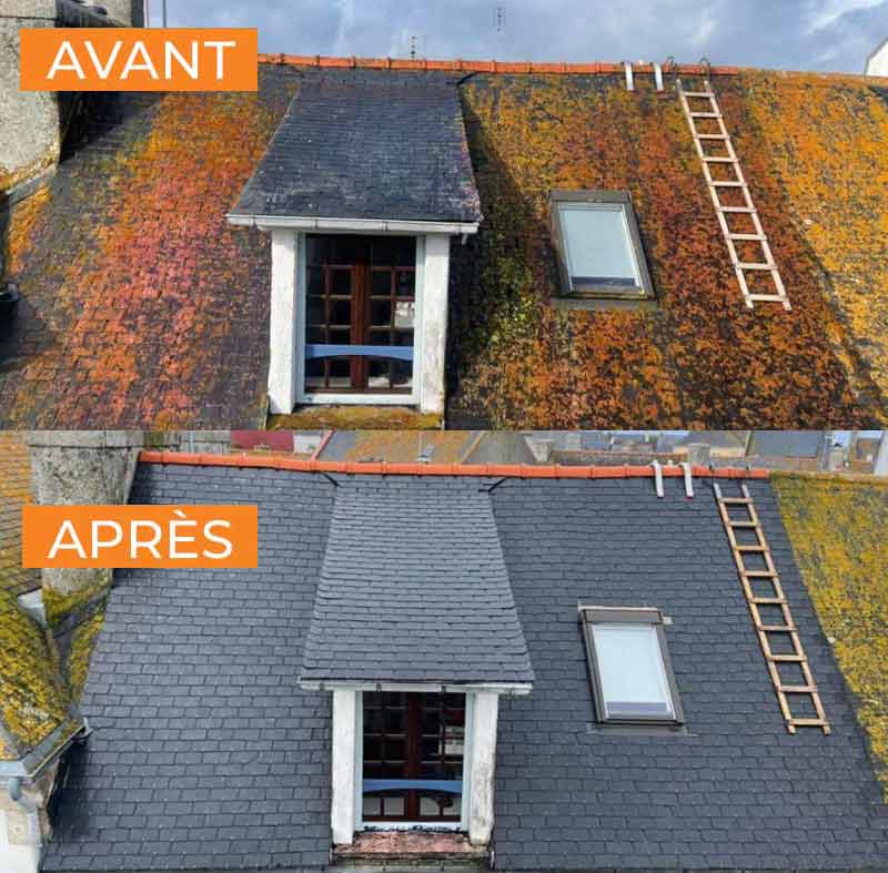 Nettoyage et démoussage toiture - NCJ Habitat : Fabien NICOLAS à Lorient (56) : Nettoyage basse pression, démoussage par pulvérisation toiture, protectection anti mousse et peinture hydrofuge de toit dans le Morbihan (56) et le Finistère (29)