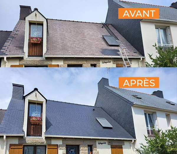 Nettoyage et démoussage toiture - NCJ Habitat : Fabien NICOLAS à Lorient (56) : Nettoyage basse pression, démoussage par pulvérisation toiture, protectection anti mousse et peinture hydrofuge de toit dans le Morbihan (56) et le Finistère (29)
